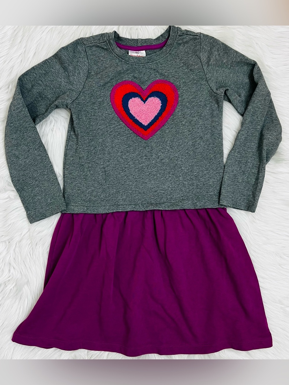NWOT! Hanna Andersson French Terry Dress Gray Top Fuchsia Skirt Heart Design